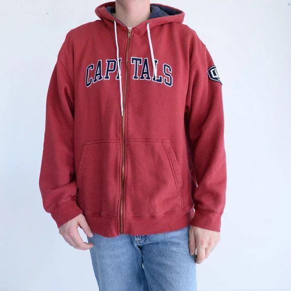 Vintage Old Time Hockey Officially Licensed NHL Red Washington Capitals Zip Up - Picture 2 of 12